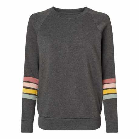 MV Sport W23152 Women's Striped Sleeves Crewneck Sweatshirt
