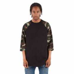 Shaka Wear SHRAGCM Adult Three-Quarter Sleeve Camo Raglan T-Shirt