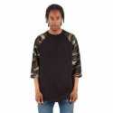 Shaka Wear SHRAGCM Adult Three-Quarter Sleeve Camo Raglan T-Shirt