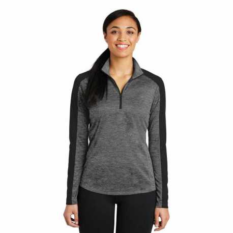 Sport-Tek LST397 Ladies PosiCharge Electric Heather Colorblock 1/4-Zip Pullover