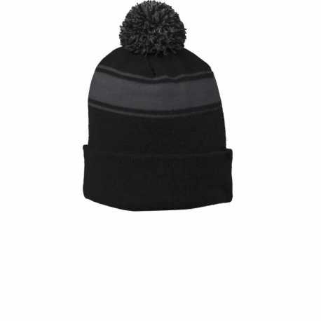 Sport-Tek STC28 Stripe Pom Pom Beanie