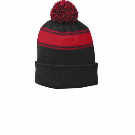 Sport-Tek STC28 Stripe Pom Pom Beanie