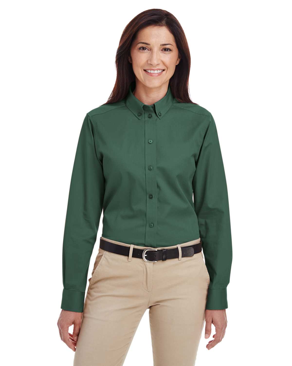 Harriton M581W Ladies' Foundation 100% Cotton Long-Sleeve Twill Shirt ...