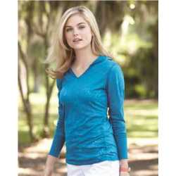 J. America 8254 Women's Jersey Burnout Hooded Pullover T-Shirt