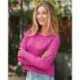J. America 8663 Women's Odyssey Striped Performance Fleece Hi-Lo Crewneck Sweatshirt