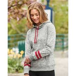 J. America 8674 Women's Melange Fleece Striped-Sleeve Hooded Sweatshirt