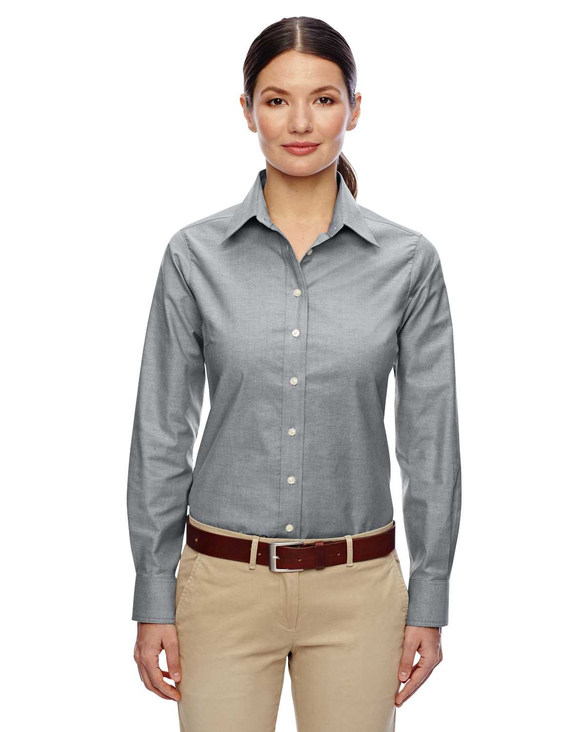 Harriton M600W Ladies' Long-Sleeve Oxford with Stain-Release ...