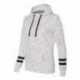 J. America 8674 Women's Melange Fleece Striped-Sleeve Hooded Sweatshirt