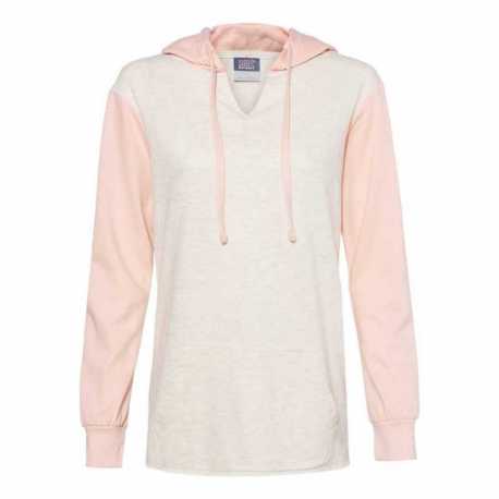 MV Sport W20145 Women's French Terry Hooded Pullover with Colorblocked Sleeves