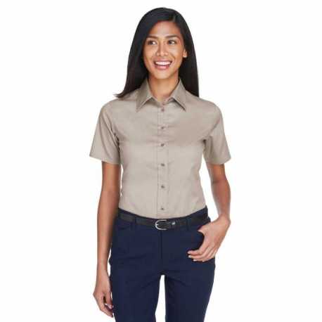 Harriton M500SW Ladies Easy Blend Short-Sleeve Twill Shirt with Stain-Release