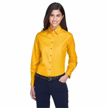 Harriton M500W Ladies Easy Blend Long-Sleeve Twill Shirt with Stain-Release