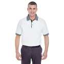 UltraClub 8536 Adult White-Body Classic Pique Polo with Contrast Multi-Stripe Trim