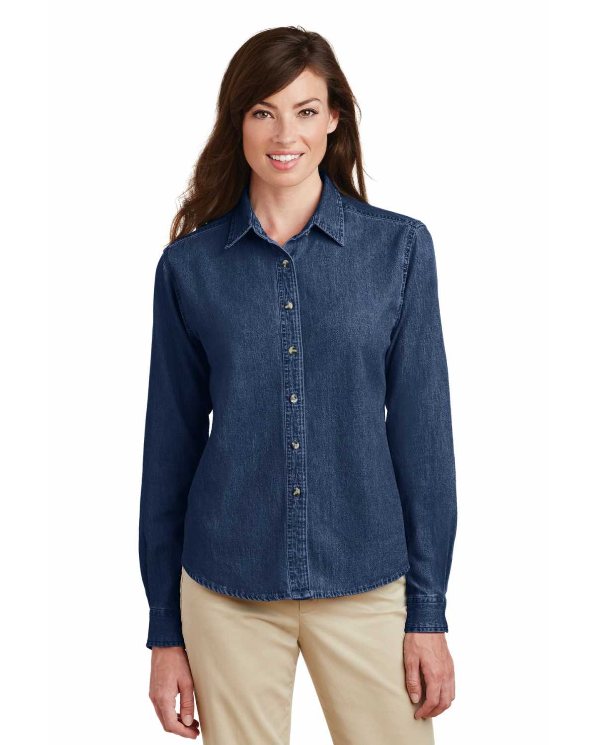 Port & Company LSP10 Ladies Long Sleeve Value Denim Shirt on discount ...