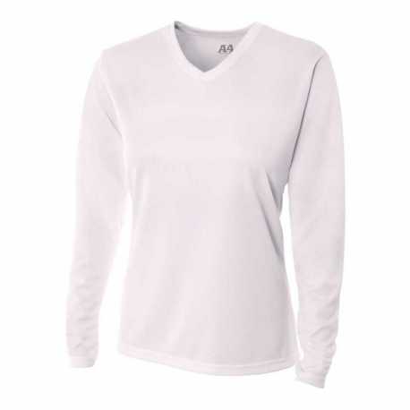 A4 NW3255 Ladies Birds-Eye Mesh Long Sleeve V-Neck T-Shirt
