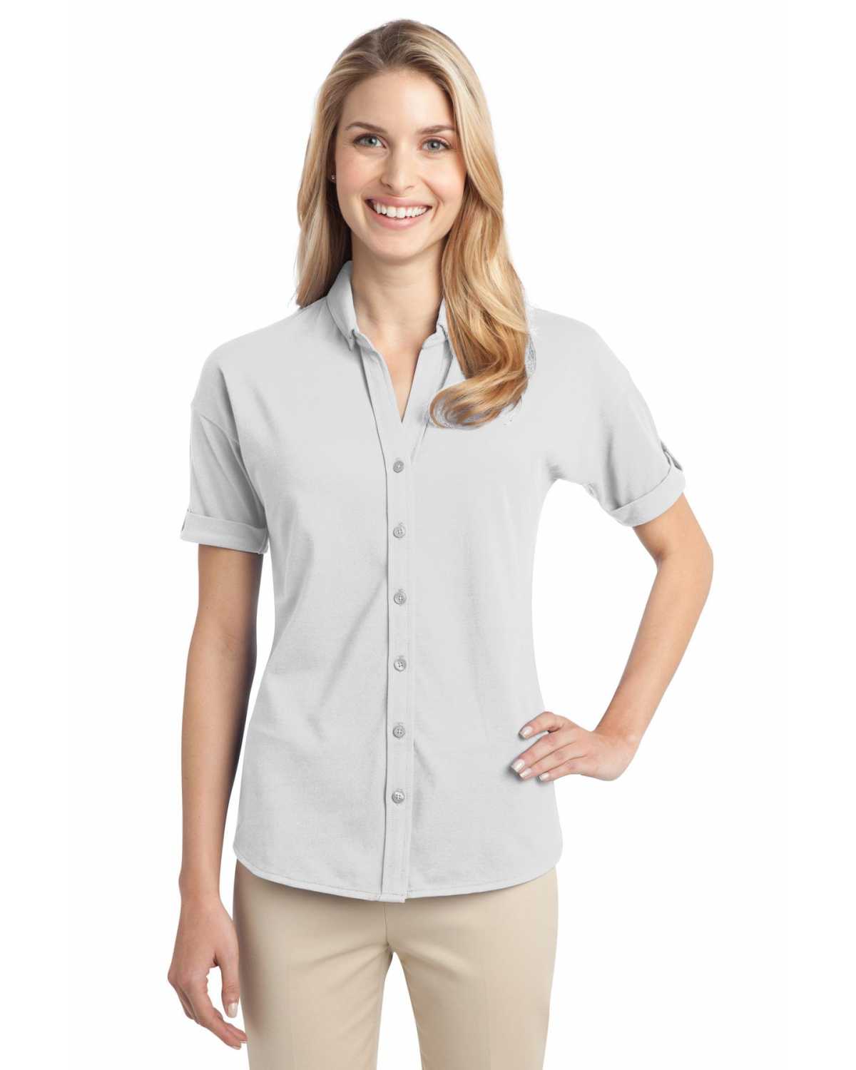 Port Authority L556 Ladies Stretch Pique Button-Front Shirt on discount ...