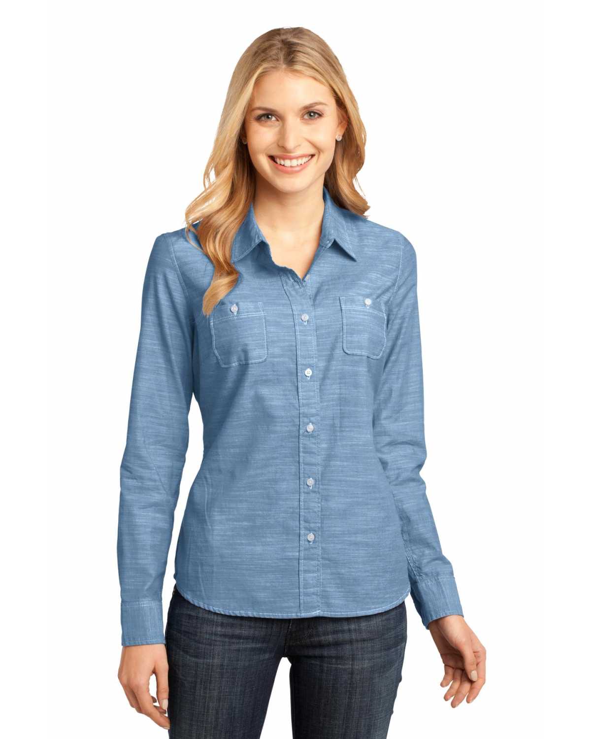 District Made Made DM4800 Made Ladies Long Sleeve Washed Woven Shirt on ...