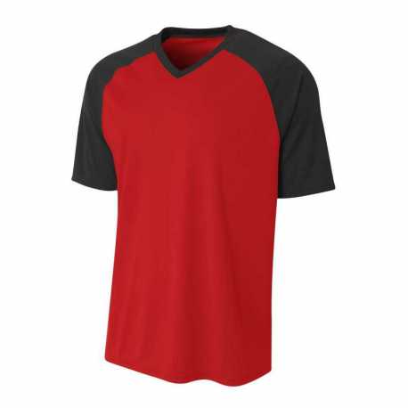 A4 N3373 Adult Polyester V-Neck Strike Jersey with Contrast Sleeve