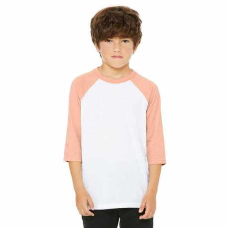 Bella + Canvas 3200Y Youth Three-Quarter Sleeve Baseball T-Shirt