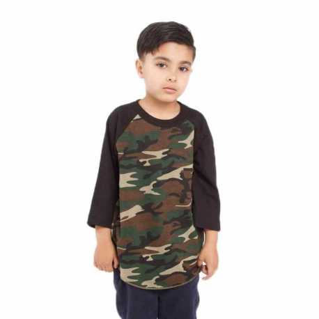 Shaka Wear SHRAGCY Youth Three-Quarter Sleeve Camo Raglan T-Shirt