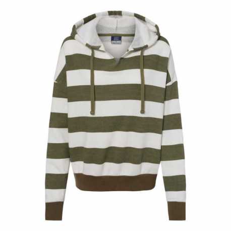 MV Sport W21721 Women's Striped Fleece Boxy Hooded Sweatshirt