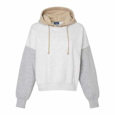 MV Sport W23716 Women's Sueded Fleece Colorblocked Crop Hooded Sweatshirt
